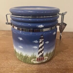 Geo Z Lefton Lighthouse Canister Cookie‎ Jar Hand Painted Ceramic Nautical 2000